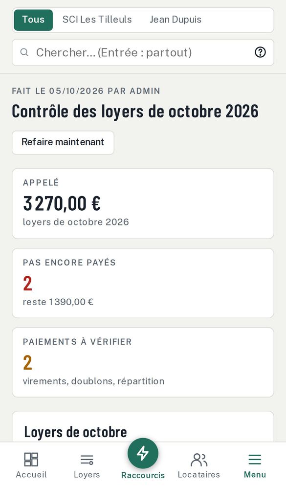 Contrôle des loyers du mois sur téléphone